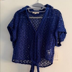 Lily Star Royal Blue Crochet Tie-Front Blouse